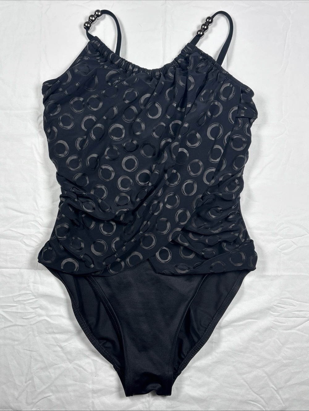 Magicsuit Drapped Lisa Beaded Black One-Piece Swimsuit with Ring Print